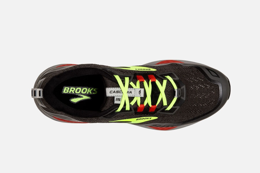 Brooks Running Shoes - Cascadia 15 Trail Mens - Black/Green - FVE-095712